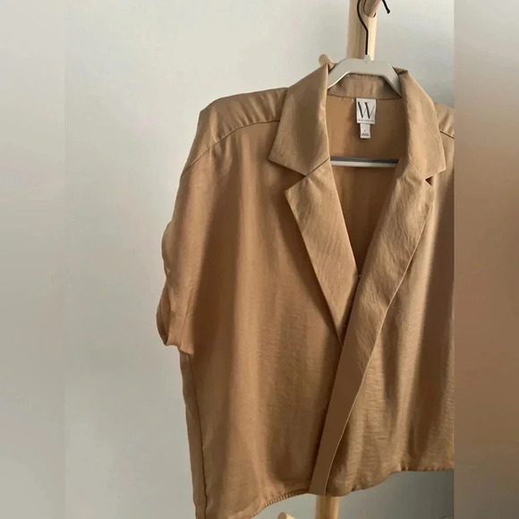 Worthington V-Neck Cap Sleeve Blouse, Women's Size Large Beige NEW MSRP $40 - Picture 5 of 6